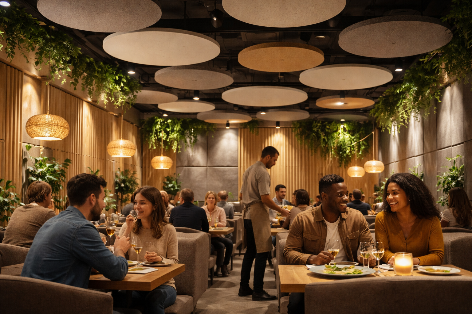Panneaux acoustiques intégrés dans un bar lounge hôtel 5 étoiles