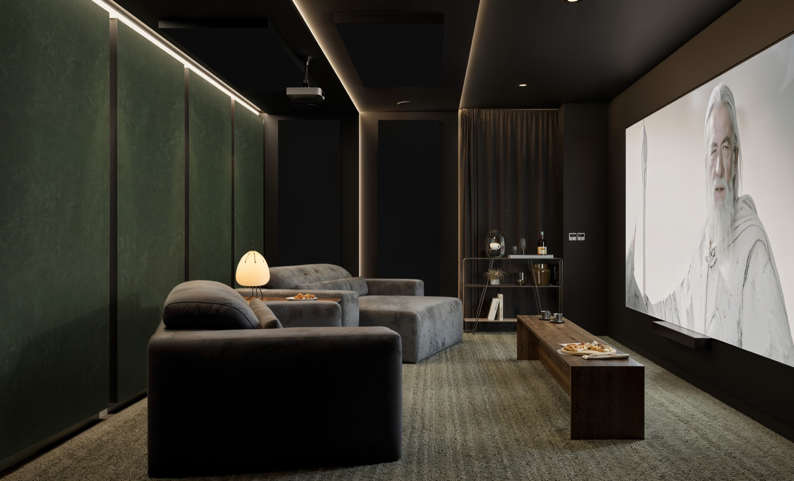 Home cinéma Artnovion ChromaX, panneaux tissu velours vert