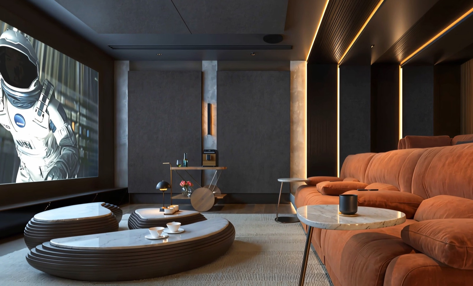 Lounge home cinéma Artnovion ChromaX, panneaux à tissu tendu