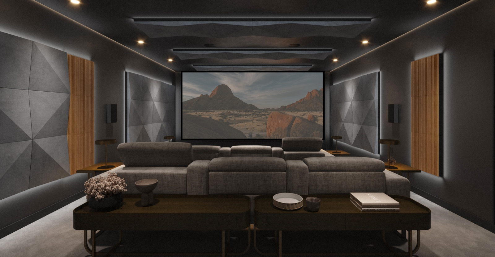 Home cinéma Artnovion Cinema Series, façades Siena Classic Gold et fauteuils cuir