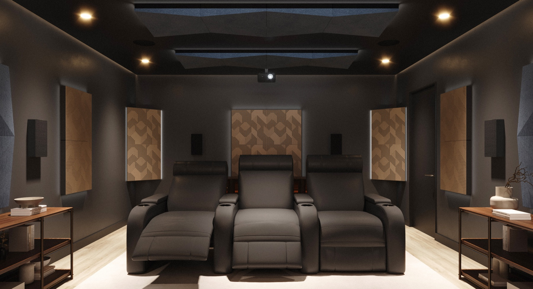 Home cinéma Artnovion Cinema Series, panneaux diffuseurs en bois